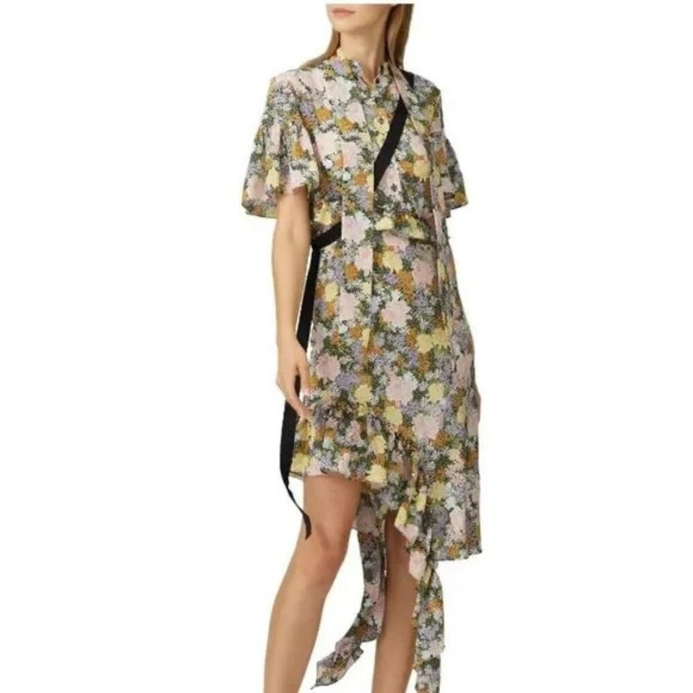 Rokh Silk Split Floral Asymmetrical Dress 4-6